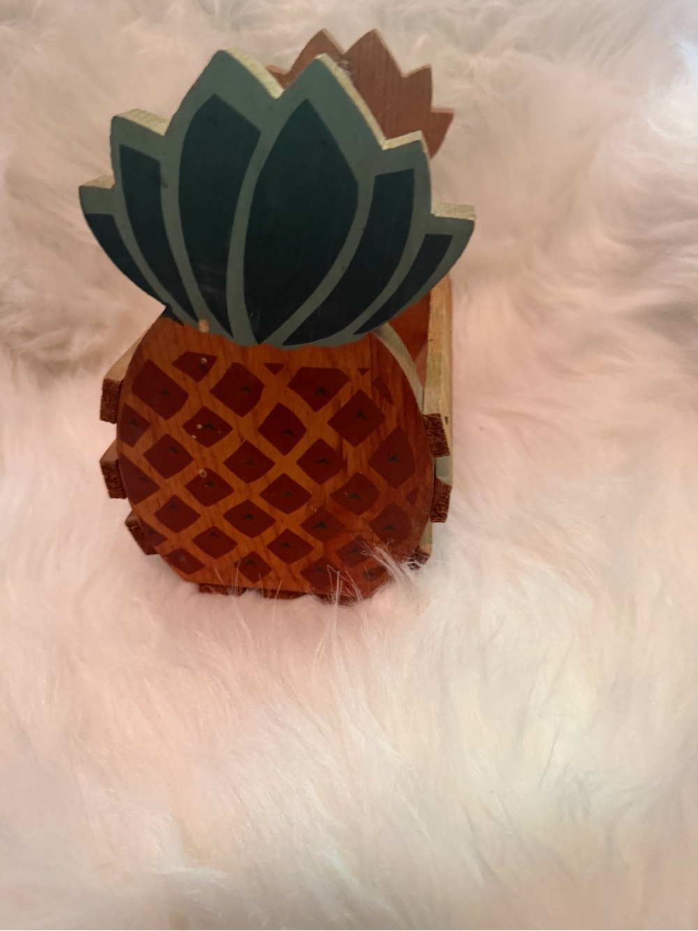 Wooden Pineapple Decorative Box - Brown & Teal